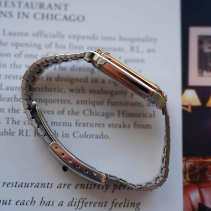 Vintage Orient Tank Style Creme Roman Dial Two-Tone Quartz 80s