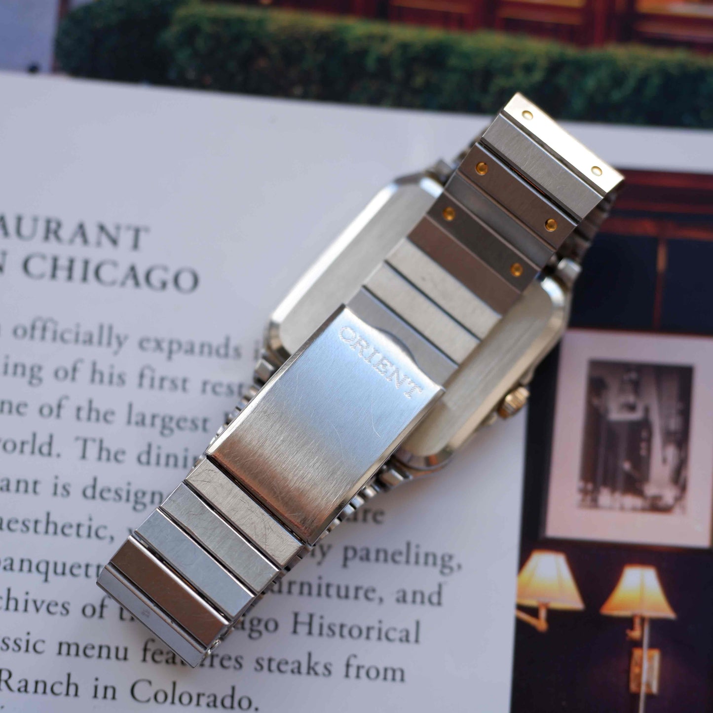 Vintage Orient Tank Style Creme Roman Dial Two-Tone Quartz 80s