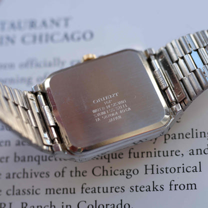 Vintage Orient Tank Style Creme Roman Dial Two-Tone Quartz 80s