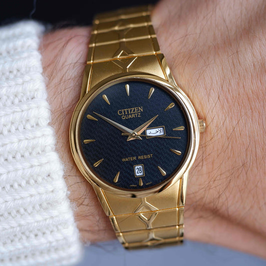 Vintage Citizen Gold Arabic Model Day-Date 80s Textured Dial Mint