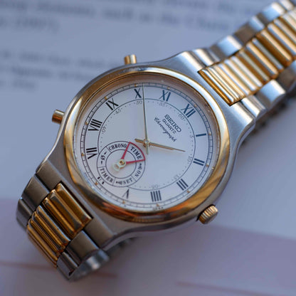 Vintage Seiko Chronograph Ref. 8M25-8030 Two-Tone Roman Dial 80s Quartz