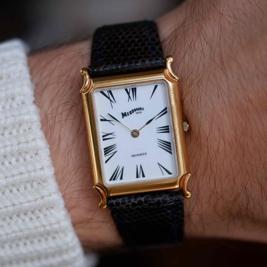 Vintage Missouri 1839 Tank Watch 90s Gold Art Deco Roman Dial - NOS
