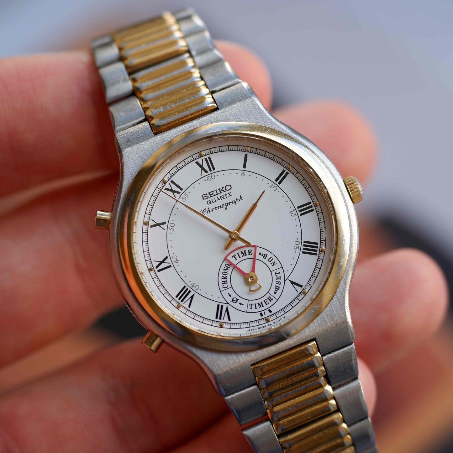 Vintage Seiko Chronograph Ref. 8M25-8030 Two-Tone Roman Dial 80s Quartz