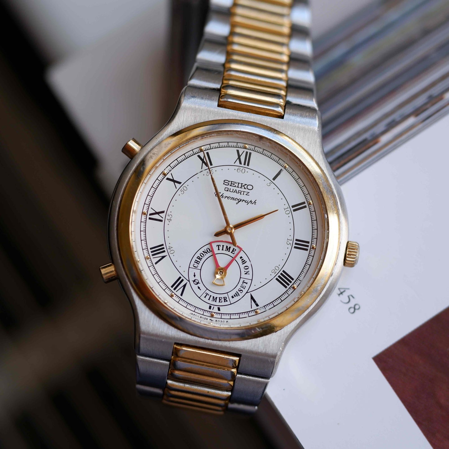 Vintage Seiko Chronograph Ref. 8M25-8030 Two-Tone Roman Dial 80s Quartz