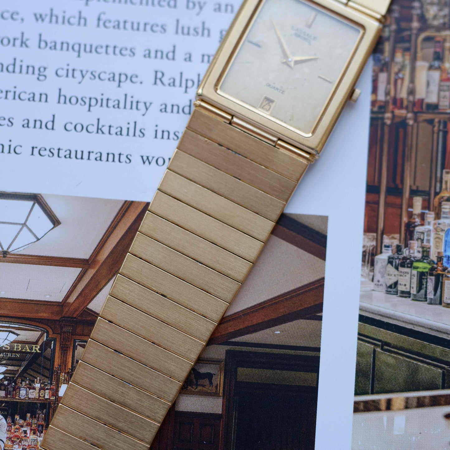 Vintage Seiko Lassale Tank 80s Gold Ivory Dial Integrated Bracelet