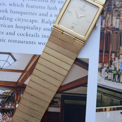 Vintage Seiko Lassale Tank 80s Gold Ivory Dial Integrated Bracelet