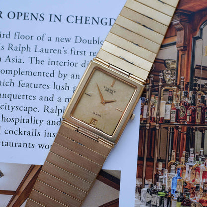 Vintage Seiko Lassale Tank 80s Gold Ivory Dial Integrated Bracelet