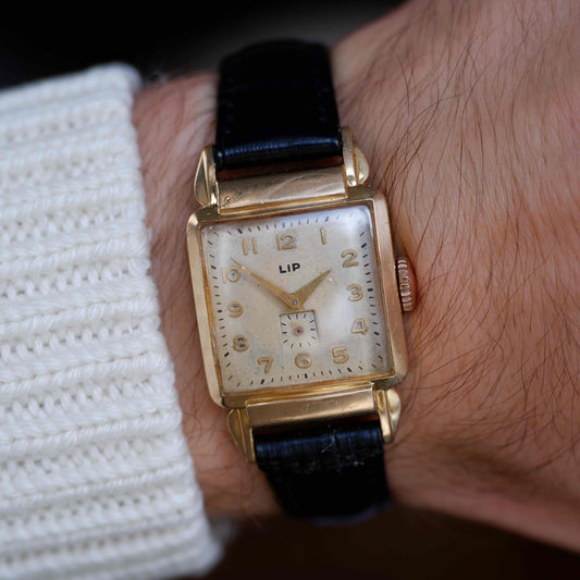 Vintage LIP Tank Small Seconds 50s Gold Mechanical Patina Dial