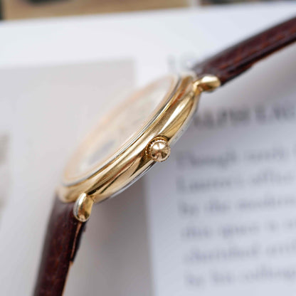 Vintage Seiko Moon Phase Ref.6F22-6059 Dress Watch 80s Gold White Dial Quartz