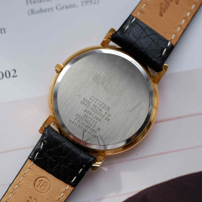 Vintage Citizen World Time Dress Watch 80s Gold White Dial Quartz
