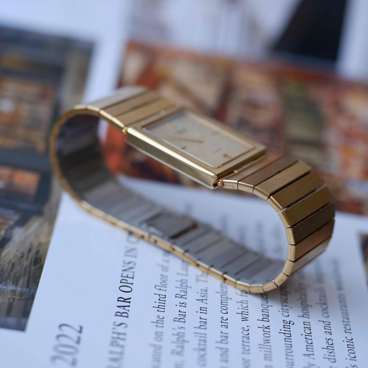 Vintage Seiko Lassale Tank 80s Gold Ivory Dial Integrated Bracelet