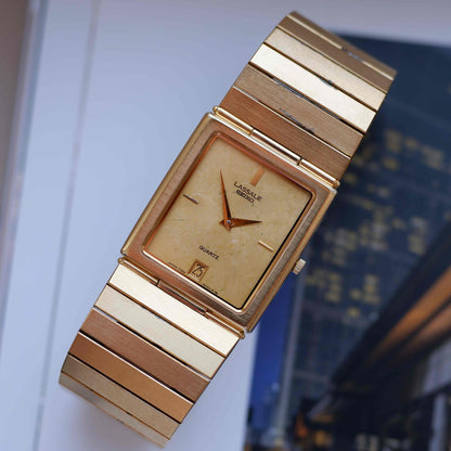 Vintage Seiko Lassale Tank 80s Gold Ivory Dial Integrated Bracelet