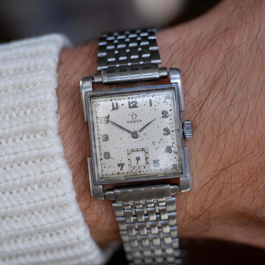 Vintage Omega Tank Watch 40s Small Seconds Steel Arabic Dial Mechanical
