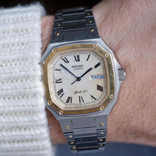 Vintage Seiko Sports 100 Ref. 6423-5030 Day and Date Quartz Two Tone from the 80s