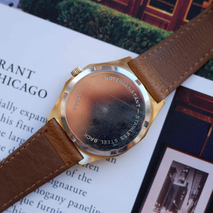 Vintage Buchera Watch 80s Gold Case Minimalist Swiss Quartz