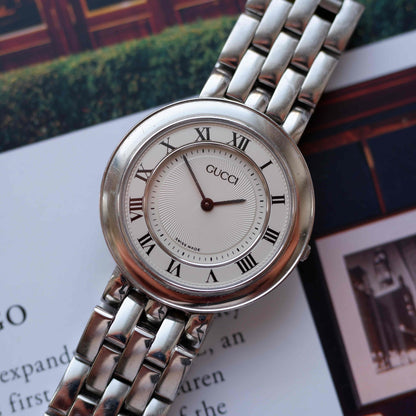 Vintage Gucci Disco Volante Watch White Guilloche Dial Swiss Made 90s