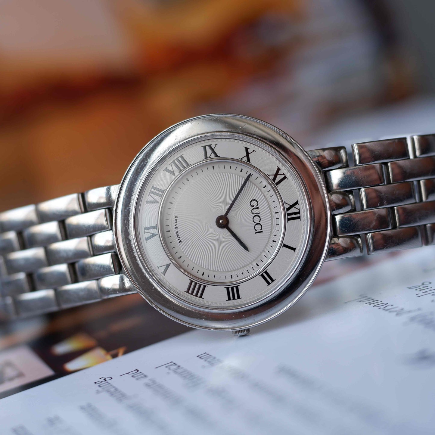 Vintage Gucci Disco Volante Watch White Guilloche Dial Swiss Made 90s