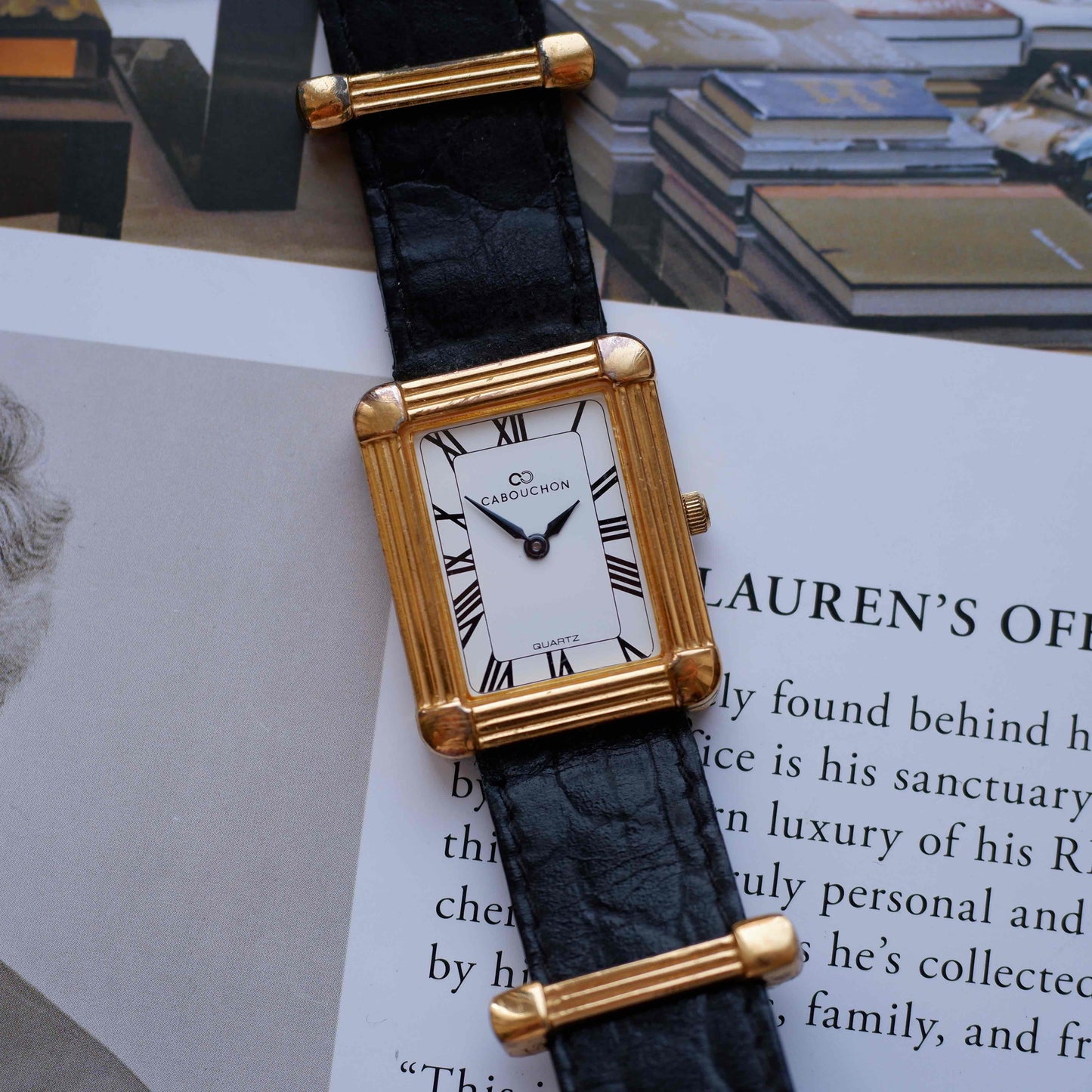 Vintage Cabouchon Tank Style 90s Art Deco Roman Dial
