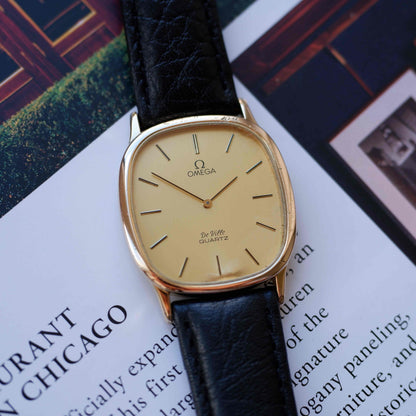 Vintage Omega De Ville Tonneau Case 70s Gold Champagne Dial Quartz