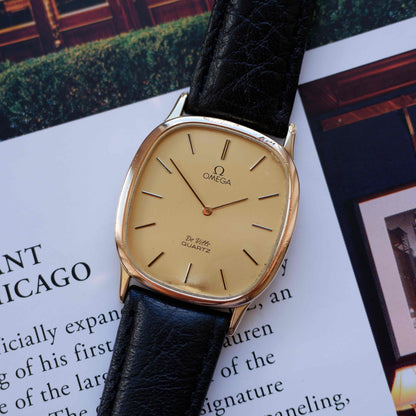 Vintage Omega De Ville Tonneau Case 70s Gold Champagne Dial Quartz