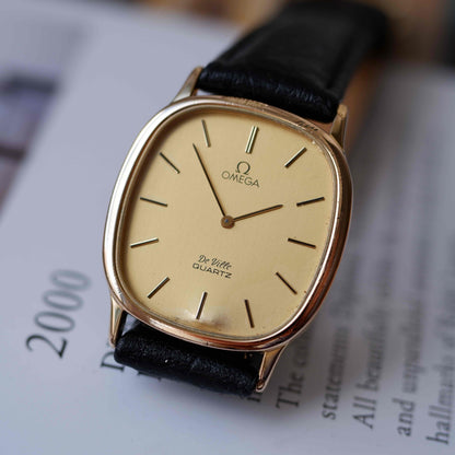 Vintage Omega De Ville Tonneau Case 70s Gold Champagne Dial Quartz
