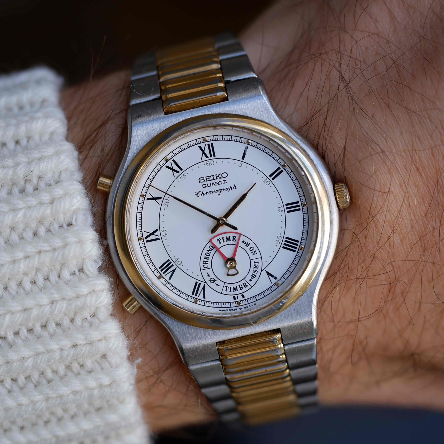 Vintage Seiko Chronograph Ref. 8M25-8030 Two-Tone Roman Dial 80s Quartz