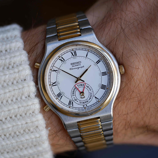 Vintage Seiko Chronograph Ref. 8M25-8030 Two-Tone Roman Dial 80s Quartz