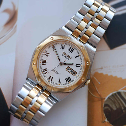 Vintage Seiko SQ 100 Ref. 5Y23-8200 Day and Date Quartz Two Tone 80s