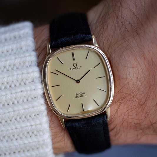 Vintage Omega De Ville Tonneau Case 70s Gold Champagne Dial Quartz