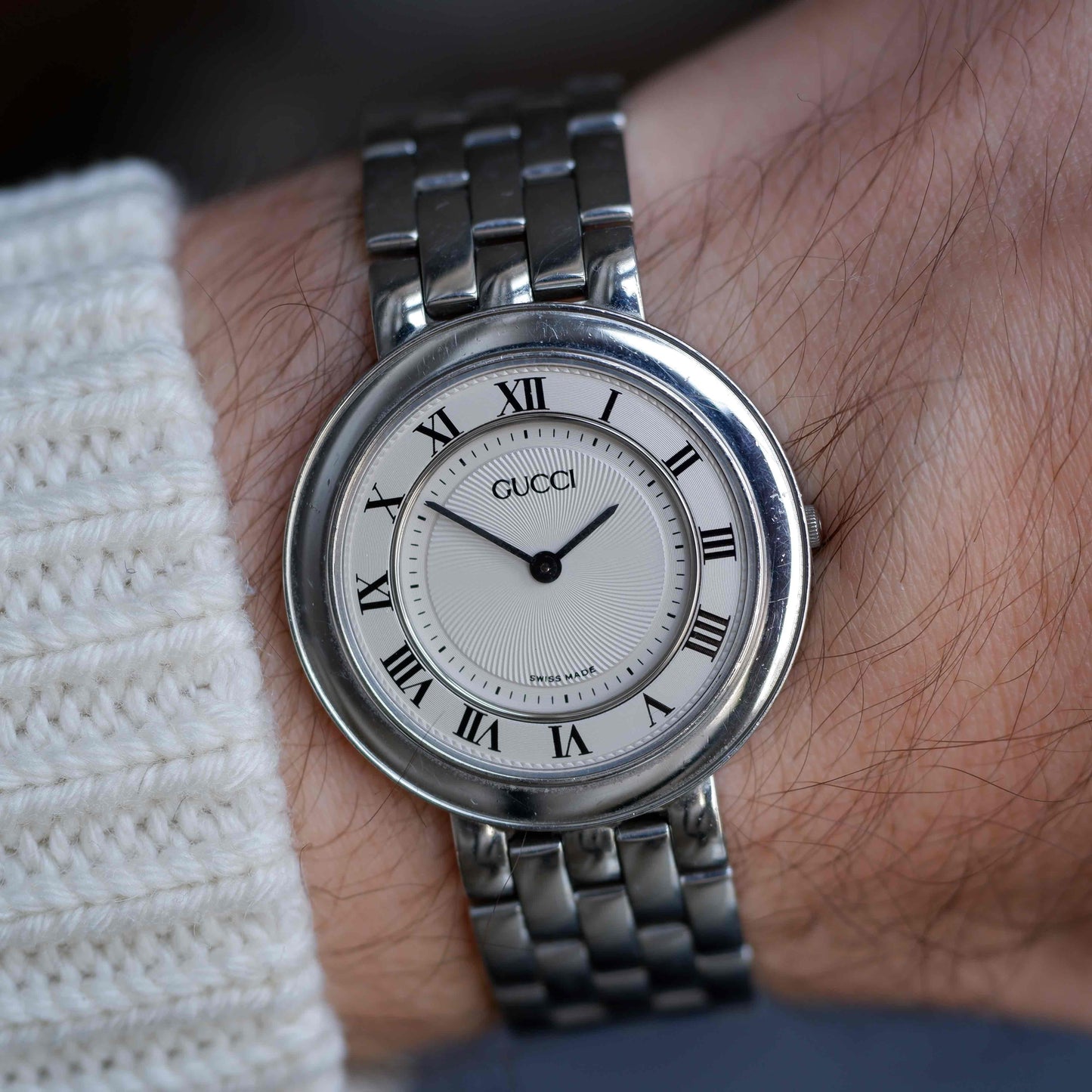 Vintage Gucci Disco Volante Watch White Guilloche Dial Swiss Made 90s