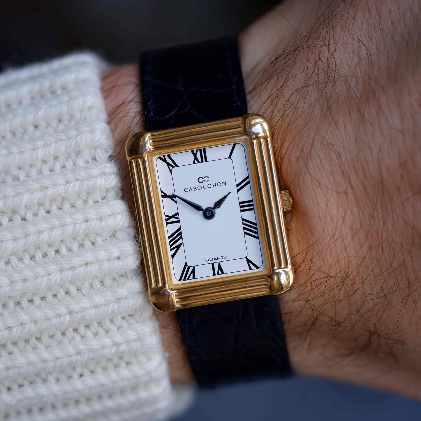 Vintage Cabouchon Tank Style 90s Art Deco Roman Dial Quartz