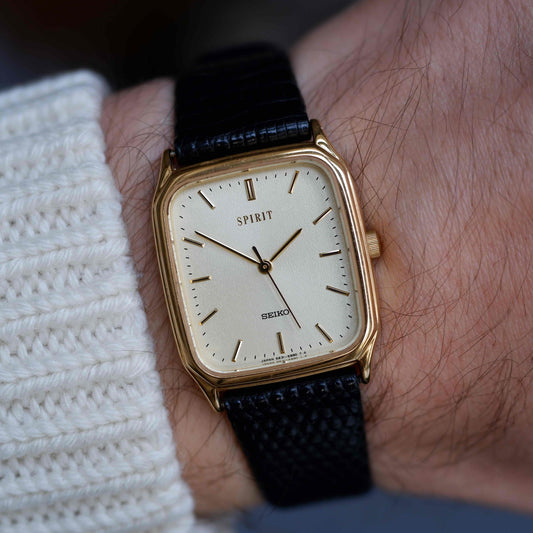 Vintage Seiko Tank 90s Gold Cloud Dial Quartz