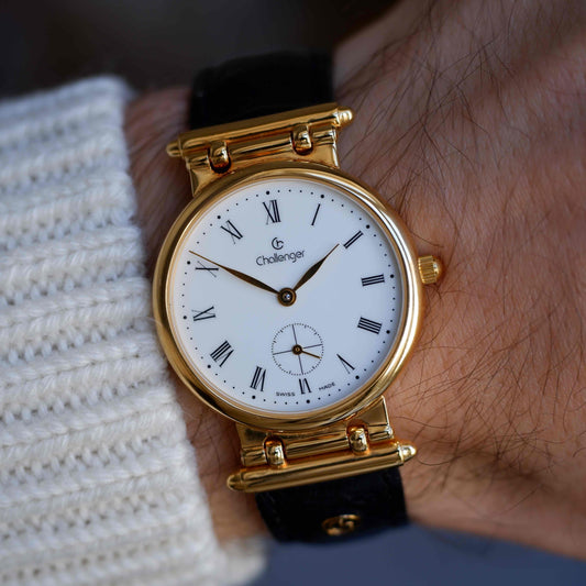 Vintage Challenger 90s White Roman Dial Breguet-Style Mechanical NOS