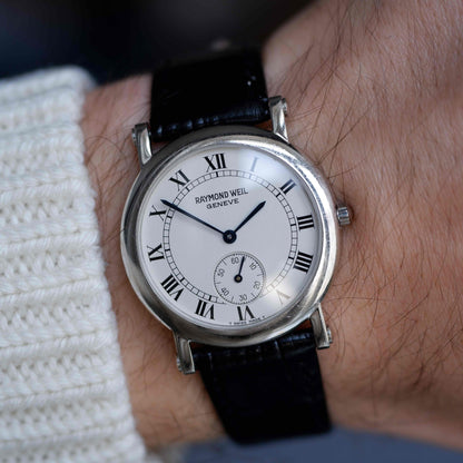 Vintage Raymond Weil Small Seconds Silver White Roman Dail